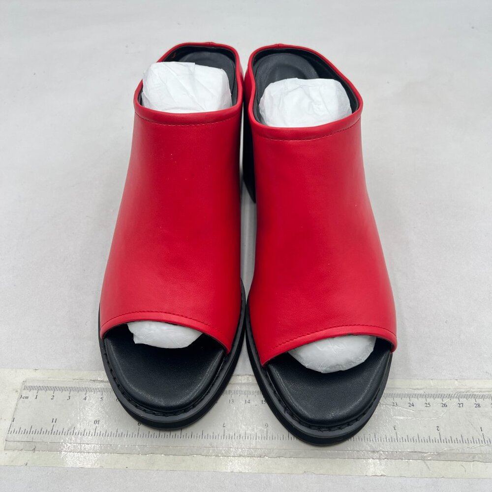 Ydn Red Open Toe Block Heel Mules Slip On Slide S… - image 3